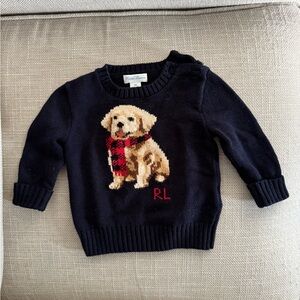 Ralph Lauren Navy Sweater with Puppy 9M Unisex Baby 100% Cotton
